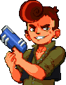 The Rogue Special in the Pilots boss splash screen in Exit the Gungeon.