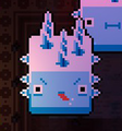 The expression a Mountain Cube makes when it has successfully impacted the player.