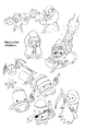 A character studies page from the digital comic, showing drawings of various characters including a Bullet Kin.