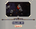 The Ammonomicon death page after being slain by a Mouser, incorrectly displaying 'Spent'
